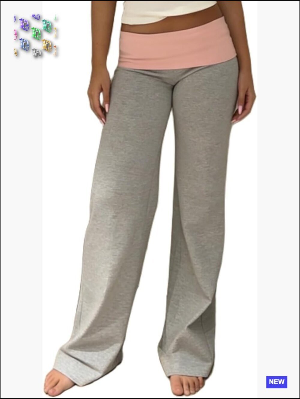 Low Rise Fold Over Wide Leg Yoga Pants Stretchy Bell Bottom Lounge Sweatpants